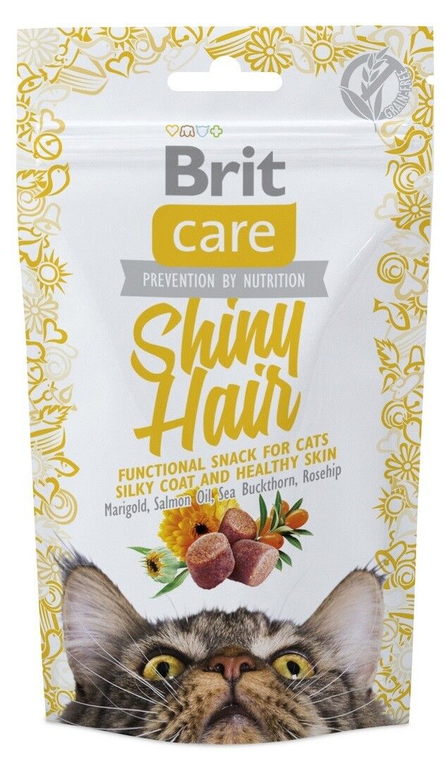 Брит Care лакомство д/кошек Shiny Hair для блестящей шерсти,50г
