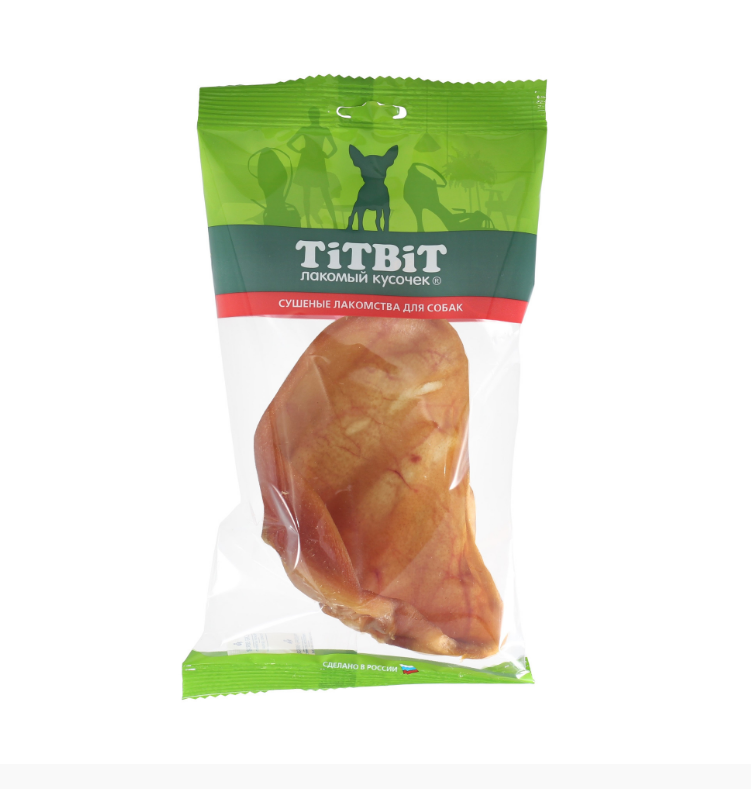 Титбит Ухо свиное вяленое- мягкая упаковка,65гр
