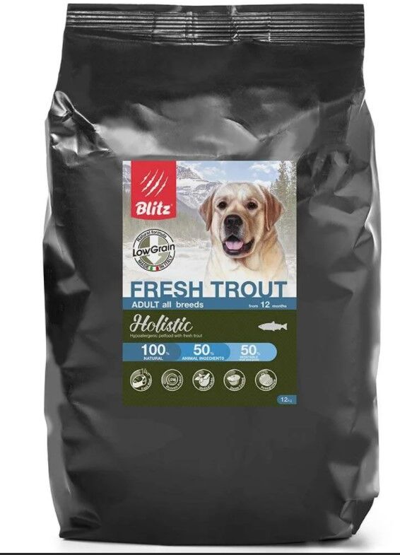 Блиц Blitz Holistic низкозерновой корм для собак свежая форель 12 кг