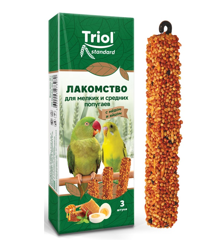 Лакомство TRIOL STANDART для мелких и средних попугаев с медом и яйцом 80г.  TRIOL