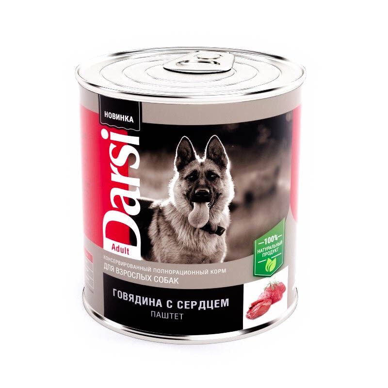 Дарси консервы (паштет) д/взрослых собак "Говядина с сердцем", 850 г.