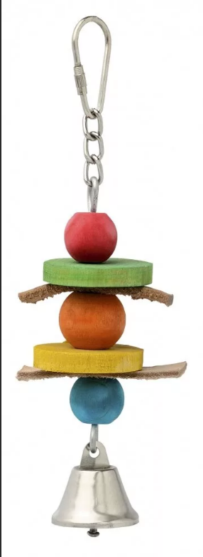 Игрушка для мелк и средн. птиц дерев. три шарика с узлом  и колокольчиком 593ОП
