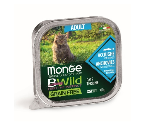 Корм Monge Cat BWild GRAIN FREE кон.для кошек, анчоусы с овощами,85 гр