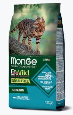 Монж Monge Cat BWild GRAIN FREE беззерновой корм из тунца и гороха д/взр.кошек 1,5кг