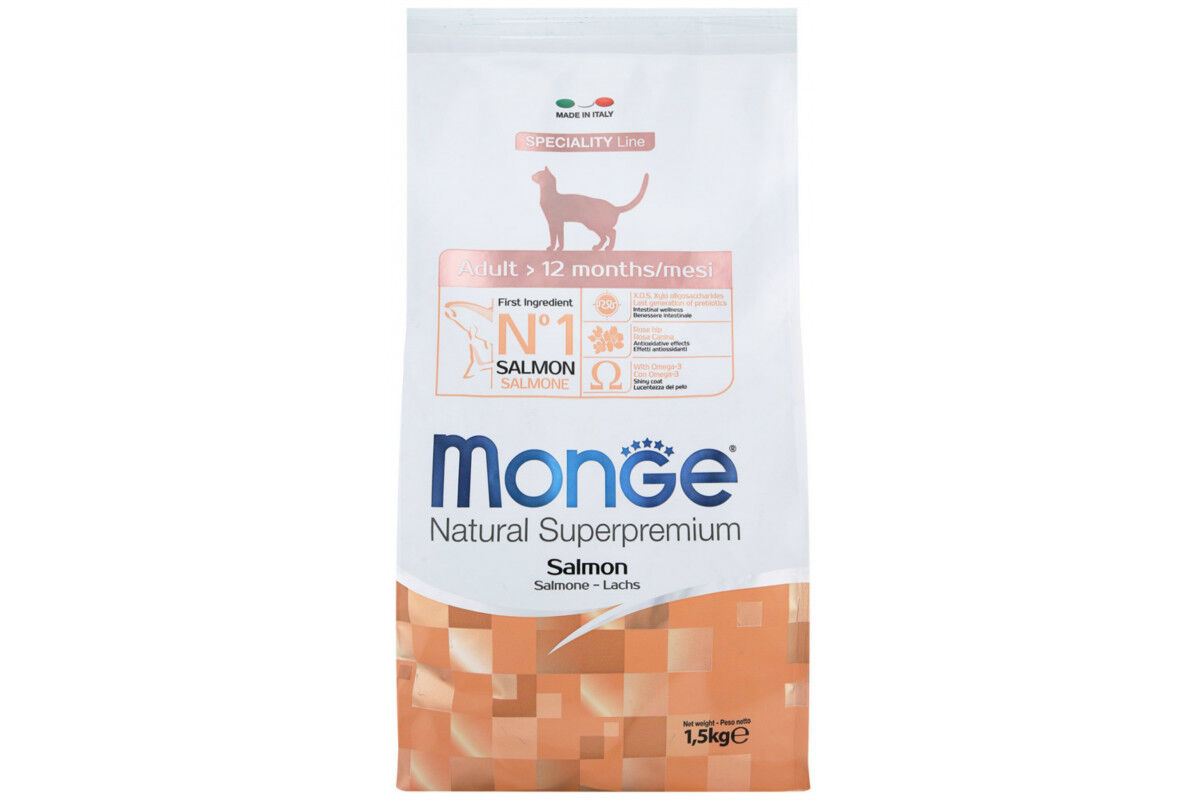 Монж Monge Cat корм для взрослых кошек лосось 1,5кг