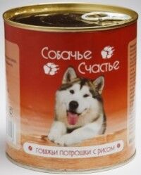 Собачье счастье конс. д/с Говяжьи потрошки с рисом 750 г