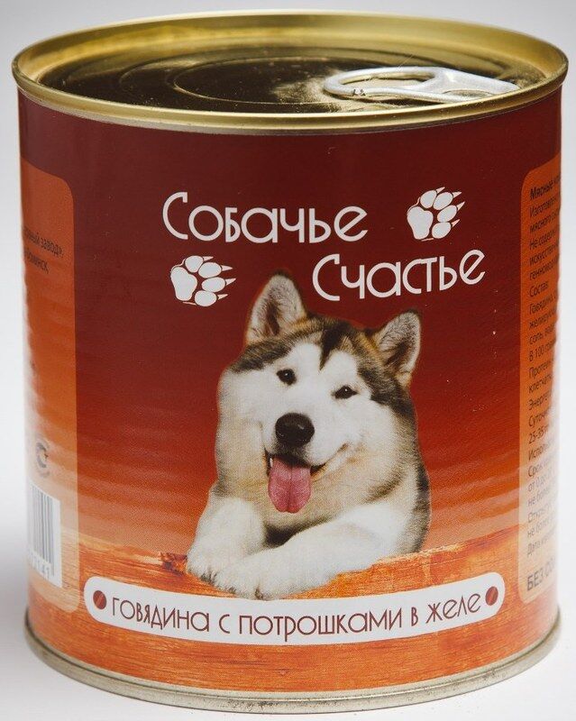 Собачье Счастье д/ собак Говядина с потрошками в желе 410гр