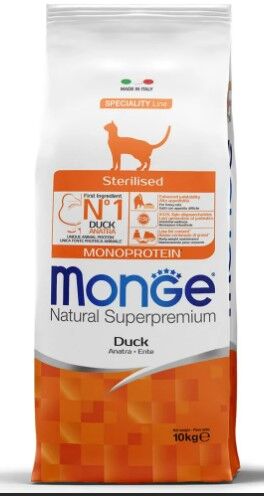 Монж Monge Cat Monoprotein Sterilised Duck корм д/стерил.кошек с уткой  10кг (развес)