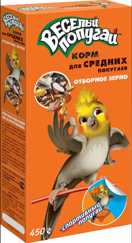 Веселый попугай Зоомир Корм д/средних попугаев Отборное зерно 450г