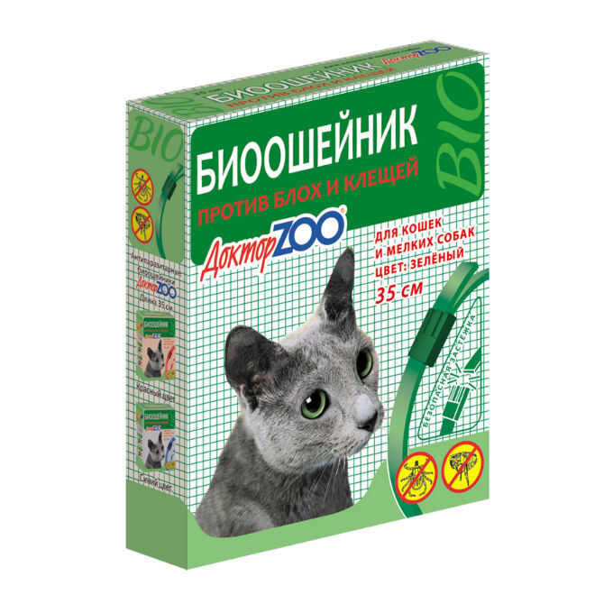 Биоошейник Доктор ЗОО зеленый для кошек и мелких собак
