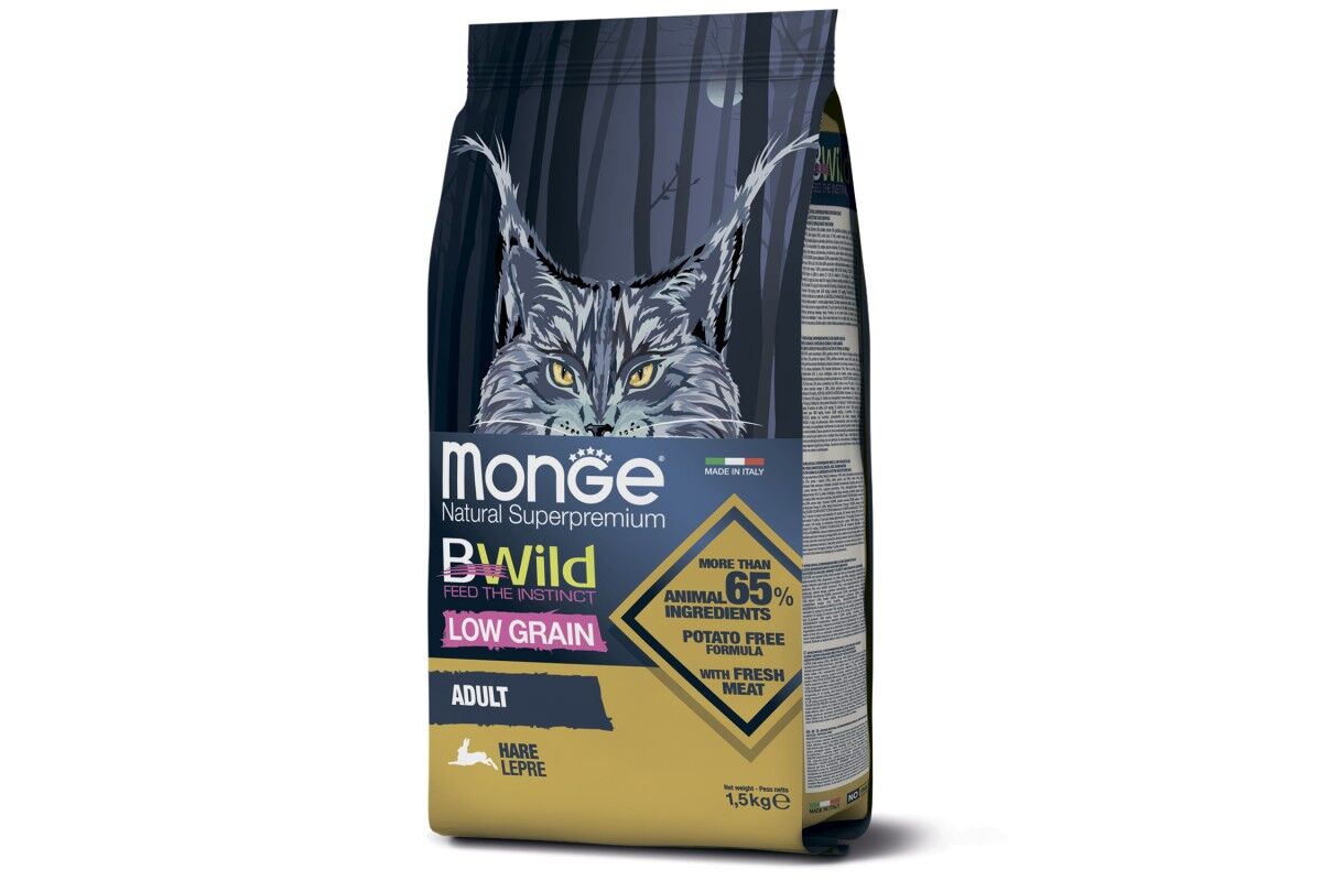 Монж Monge BWild Cat Hare корм для взрослых кошек с мясом зайца 1.5кг (28004)